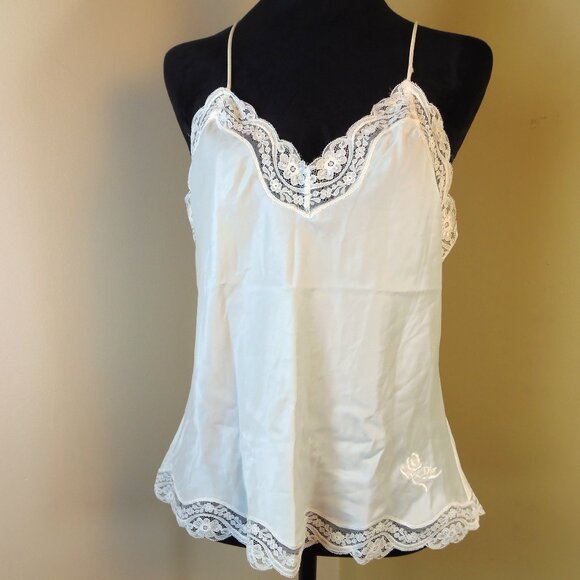 Vintage Christian Dior SZ MED Lace Trim Camisole Slip Top Ivory Satin Designer - Picture 1 of 11